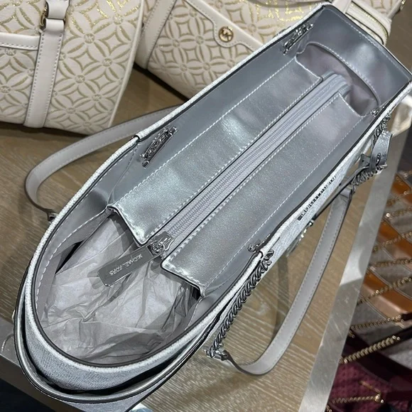 MICHAEL KORS 
Jet Set Travel Large Signature Chain Shoulder Tote Bag
Silver 
NWT - Picture 10 of 16